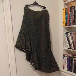 Zara Dark Green Lace Asymmetrical Skirt Size M